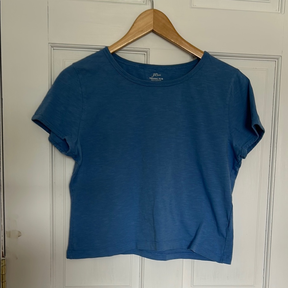 J. Crew Blue Cuffed Sleeve Crop T-Shirt